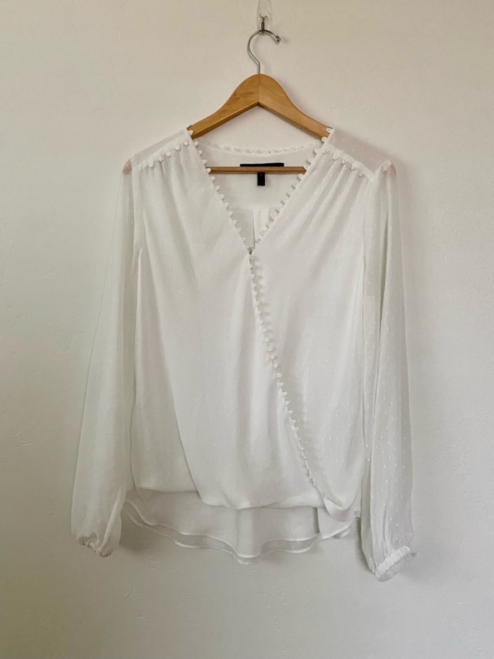 White House Black Market White Textured Wrap V-Neck Blouse